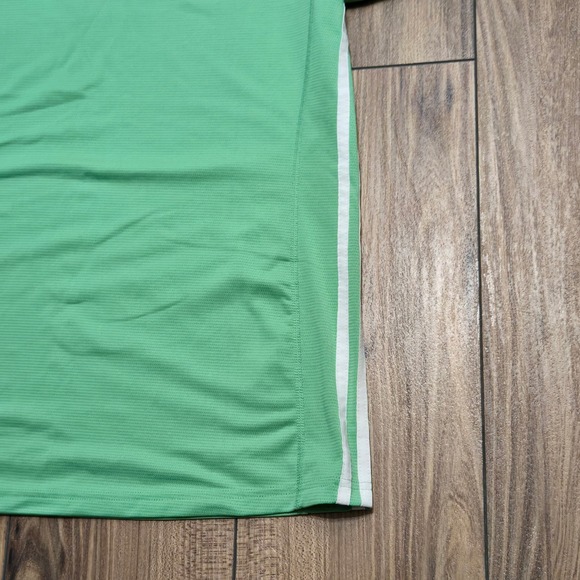 Adidas Womens Green V-Neck Short Sleeve Activewear Mesh Top Three Stripe M-L - Picture 3 of 7